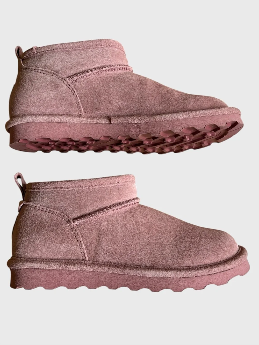NWB Bearpaw Super Shorty Suede Ankle Boots Women's Size 7 Peony Pink Comfy NEW